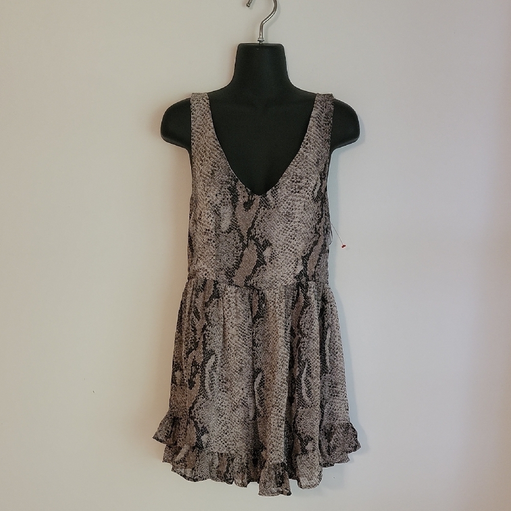 Skylar + Madison Black and Gray Snake Print Mini Dress- MEDIUM